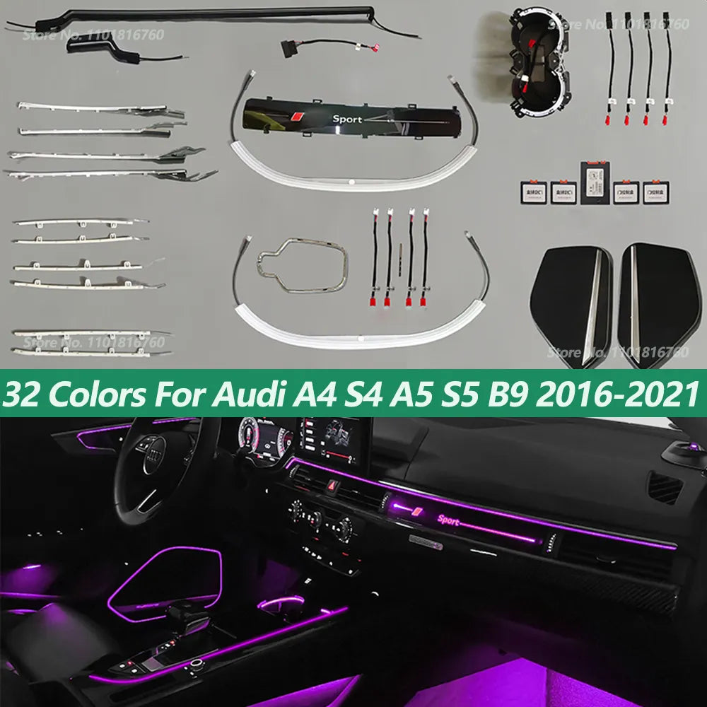 Interior Upgrade 32 Color LED Ambient Lighting for Audi A4 A5 B9 2017 2018 2019 2020 2021 Dashboard Ambient Lights MMI Control