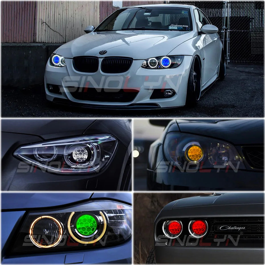 Sinolyn Lenses For Hella 3R G5 5R Headlight Bixenon Devil Eyes HID Projector Honeycomb Soccer Blue Lens Retrofit D1S D2S D3S D4S