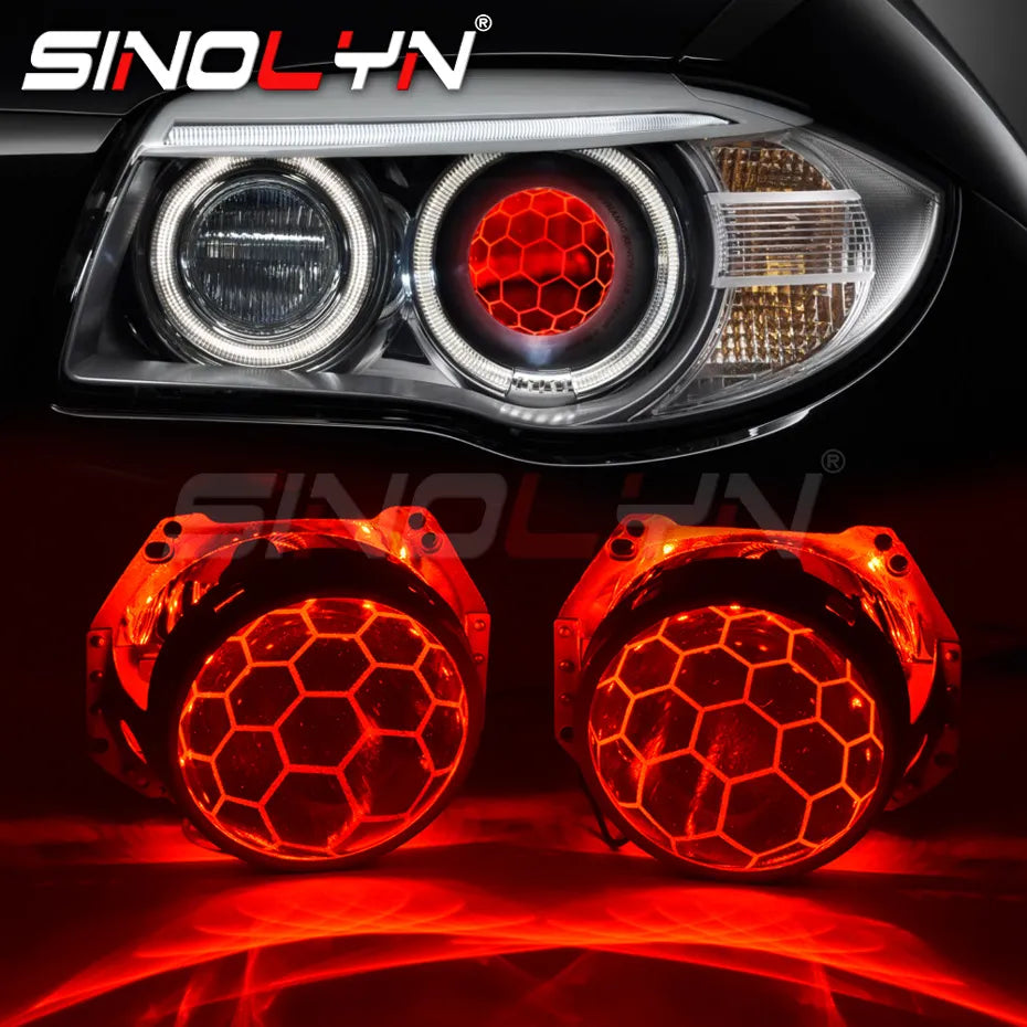 Sinolyn Lenses For Hella 3R G5 5R Headlight Bixenon Devil Eyes HID Projector Honeycomb Soccer Blue Lens Retrofit D1S D2S D3S D4S